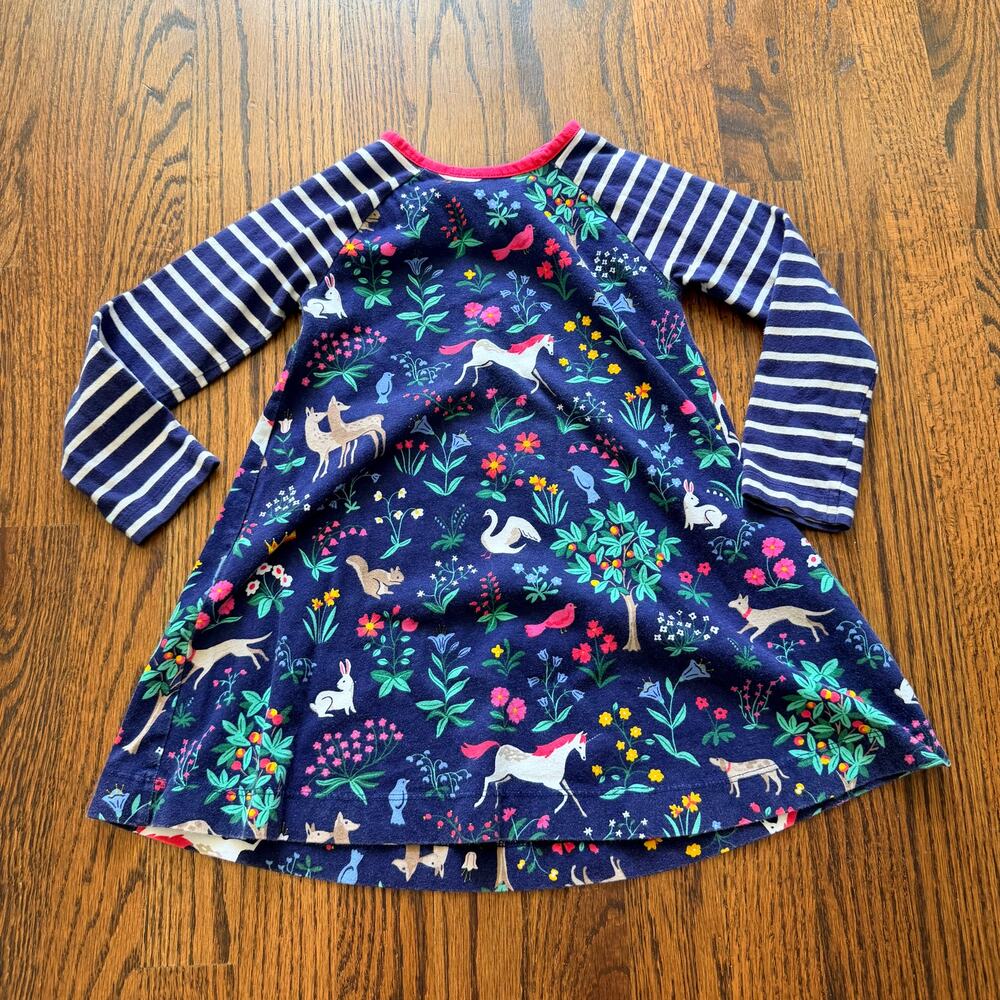 Mini Boden Girl’s Unicorn Forest Print Long Sleeve Dress - 3-4